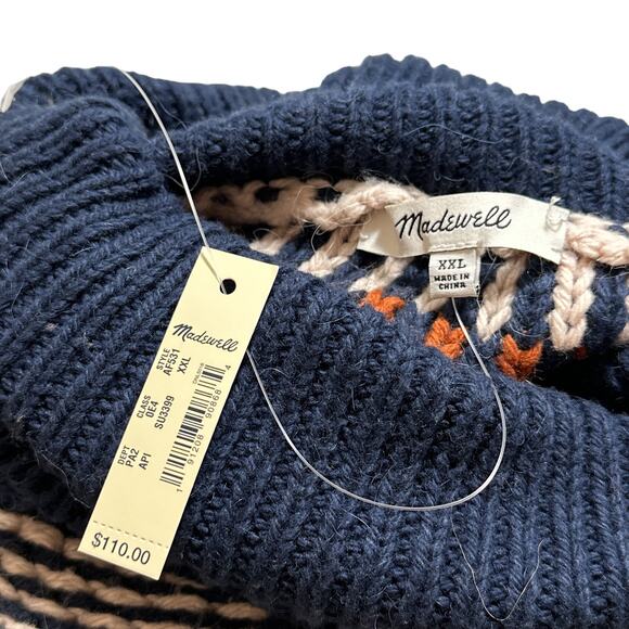 Madewell NEW Brookdale Fair Isle Turtleneck Sweater Alpaca Cream Navy Orange XXL - Picture 10 of 15